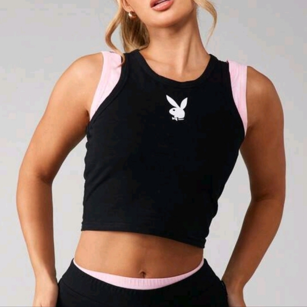 PLAYBOY Black and Pink Sleeveless Top